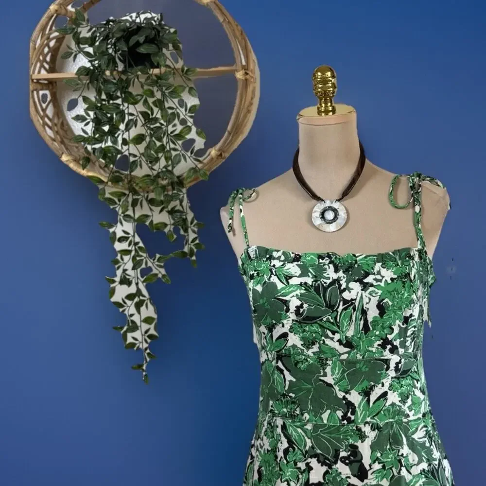 Free People Green Floral Linen Blend Midi Dress Festival Resort Boho | Worn Once - Picture 2 of 11